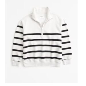 Abercrombie & Fitch Half Zip Pull Over Sweatshirt cream White Stripe Medium